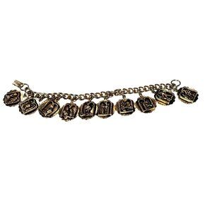 10 Ten Commandments Charm Bracelet From 1960s 7in Heavy Chain Vintage
